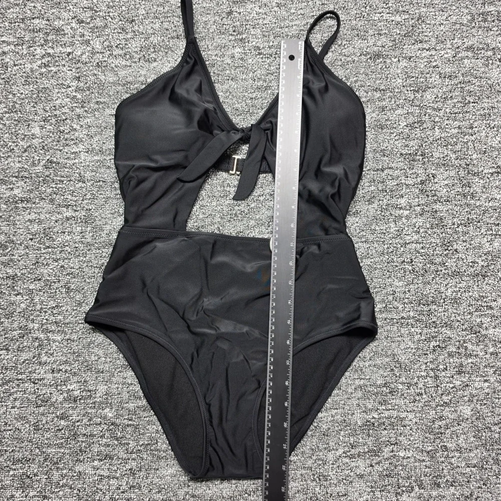 Cutout Tie Front Monokini One Piece Swimsuit Womens Medium Black Express